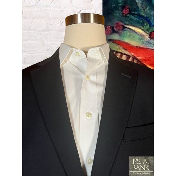 Jos A Bank Traveler 43L 36x31 Mens Navy Blue 2 Piece Suit Jacket Pants - Picture 2 of 16